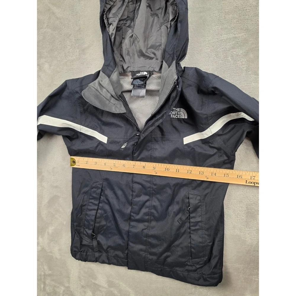 The North Face HyVent Jacket Boys XXS Black Hooded Rain Shell Reflective Stripe